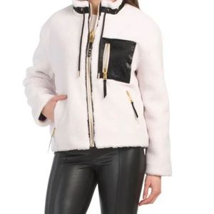Rebecca Minkoff White Plush Faux Fur Shell Bomber